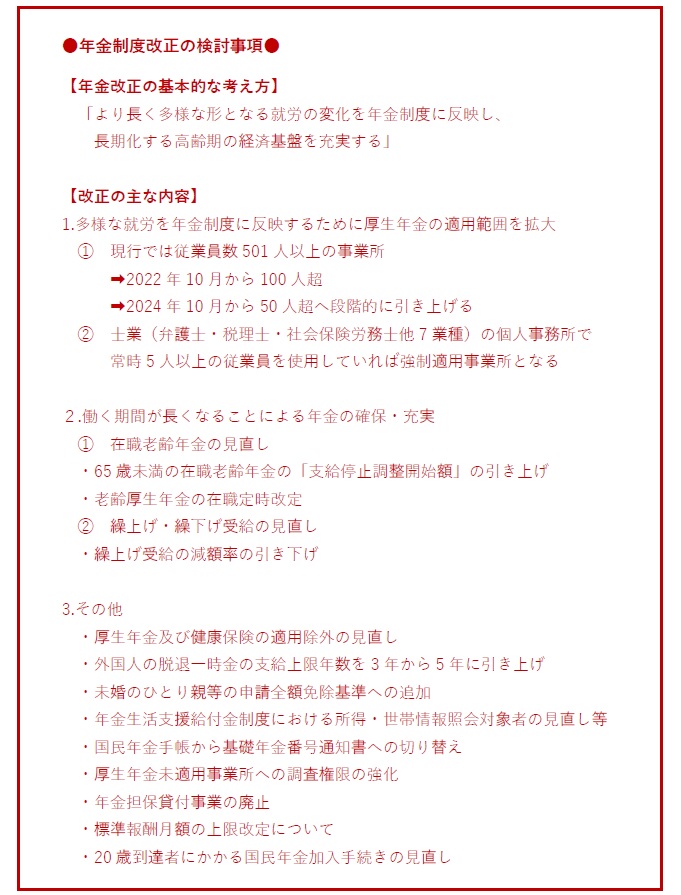 年金制度改定の検討事項